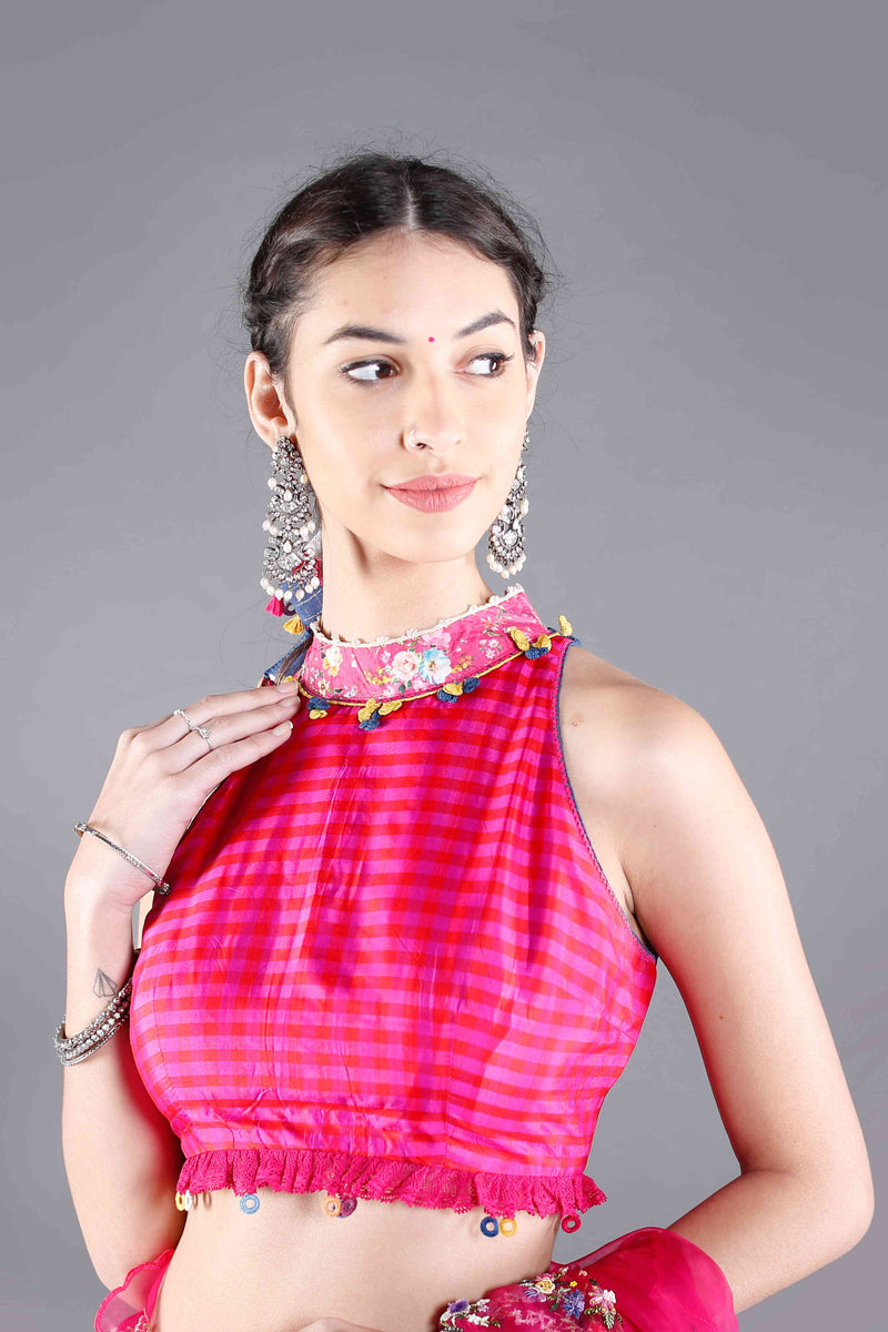 Rani Pink Checks Silk Blouse