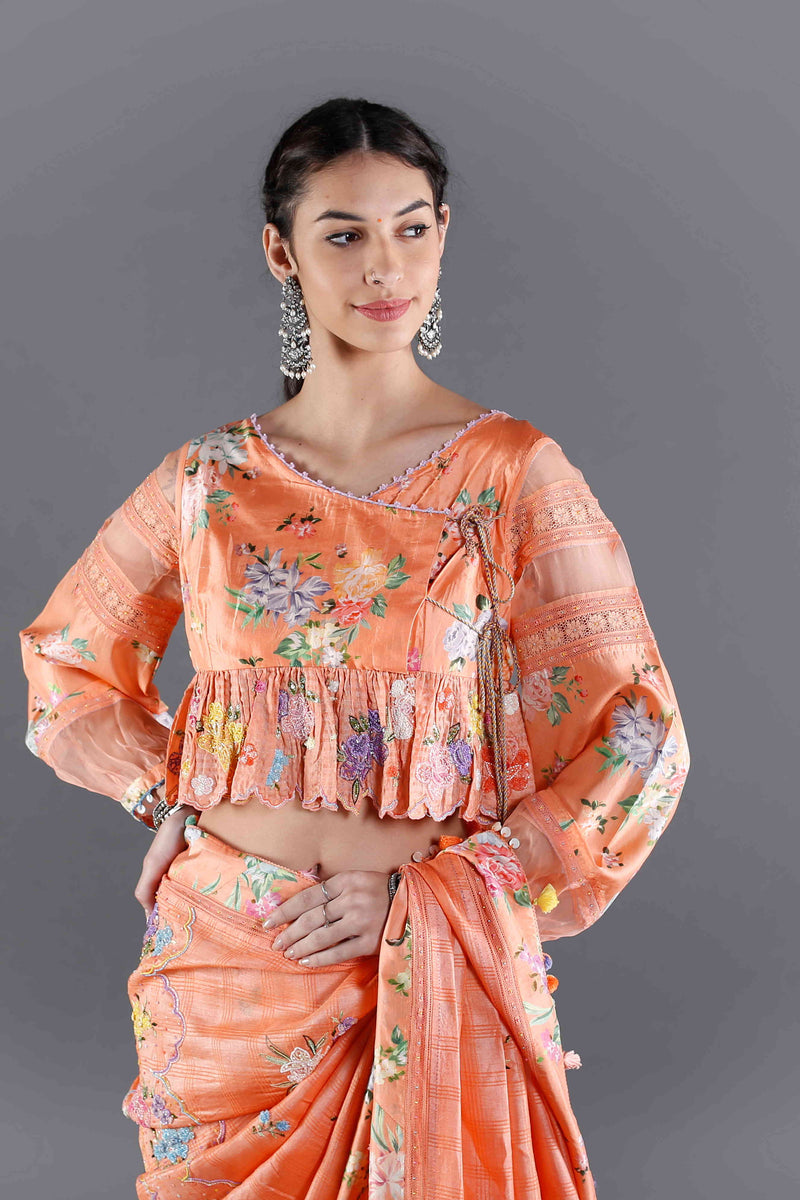 Kesar Orange Angrakha Blouse