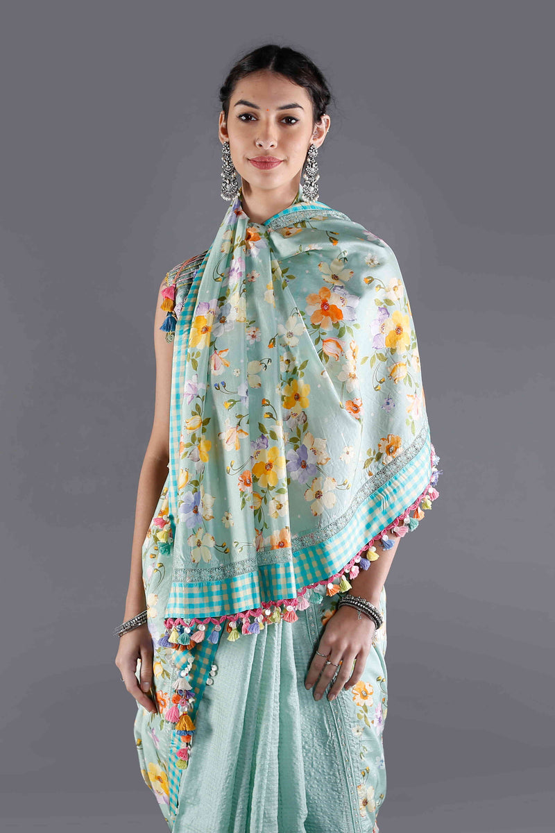 Bagaan Mint Floral Silk Saree