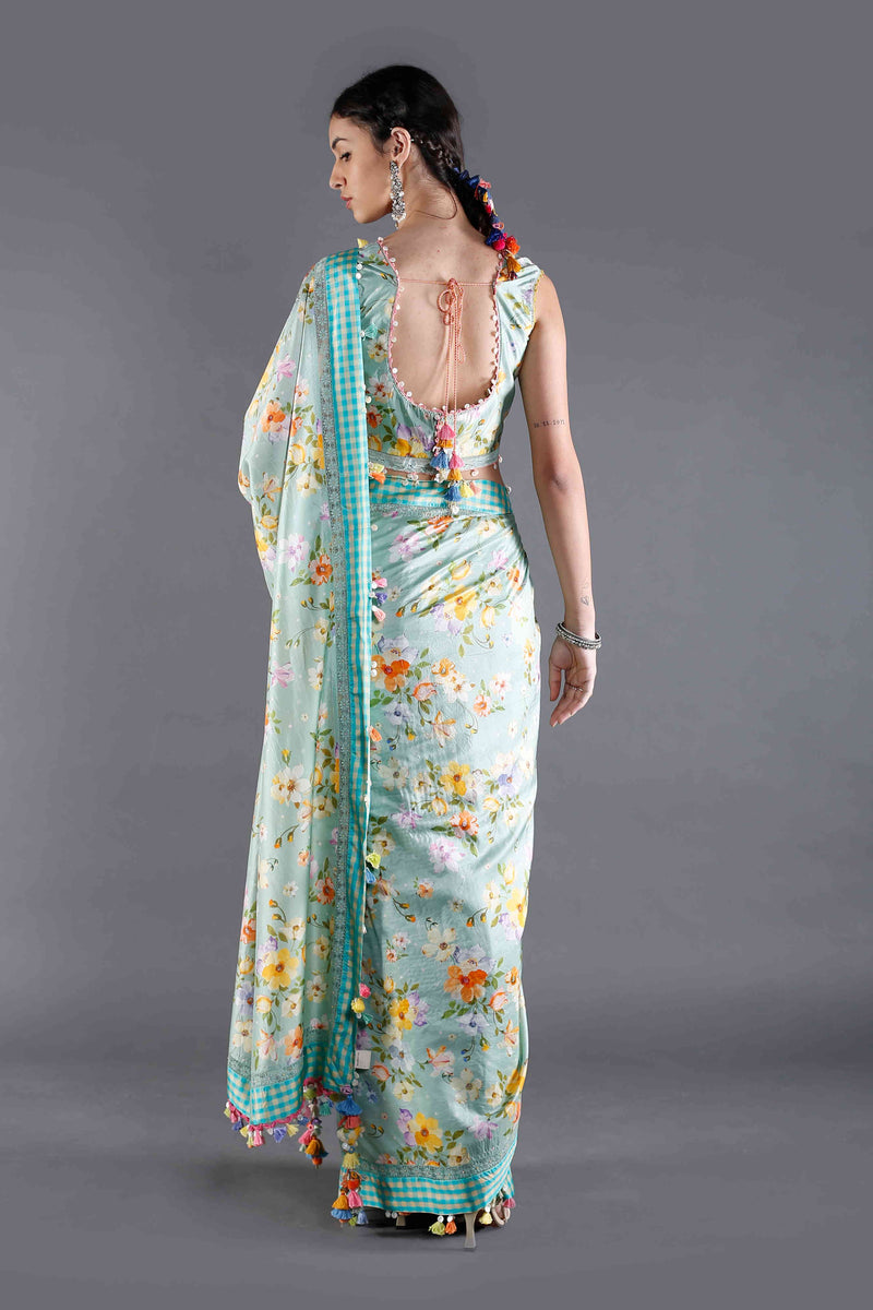 Bagaan Mint Floral Silk Saree