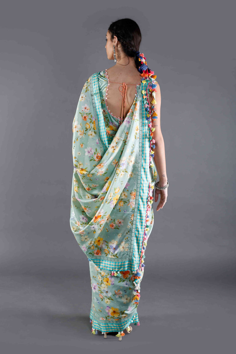 Bagaan Mint Floral Silk Saree