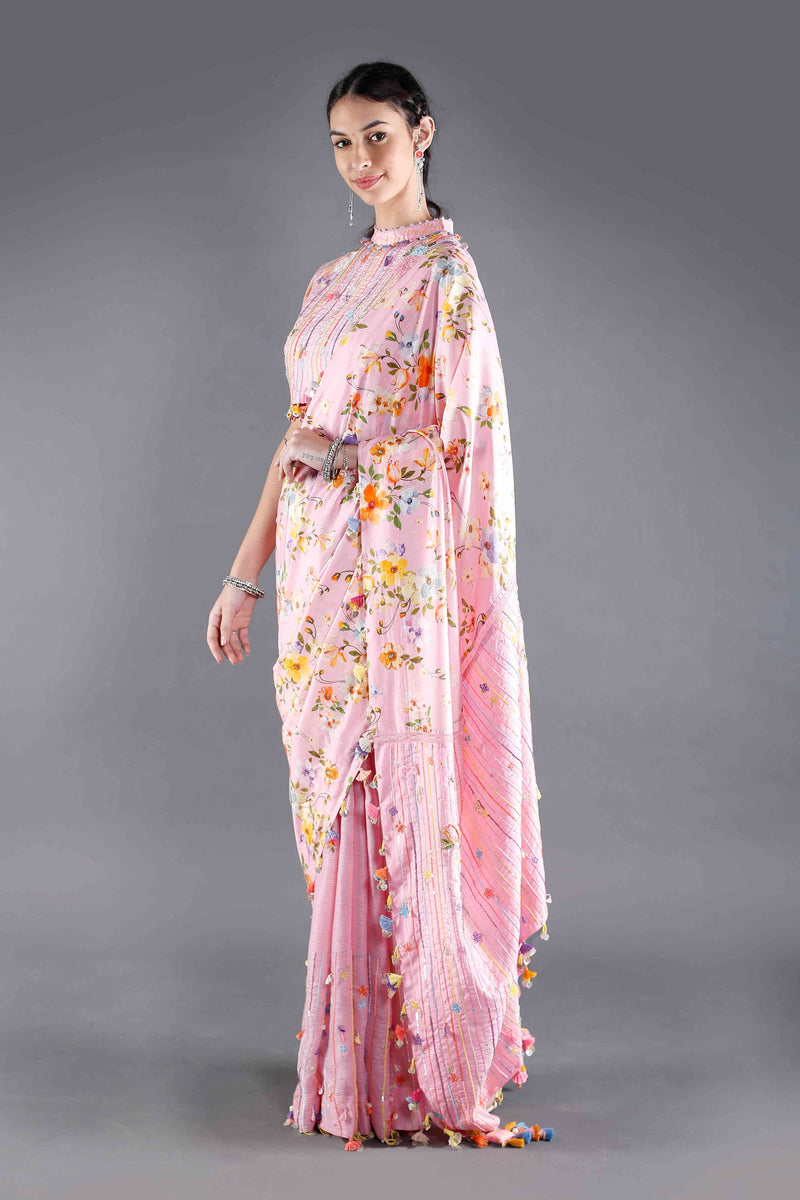 Gulaab Pink Floral Silk Saree