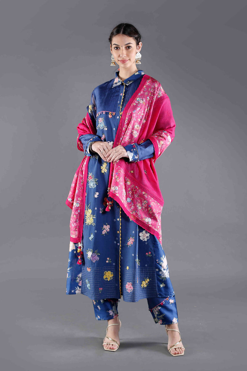 Ambar Blue Rani Pink Kurta Set