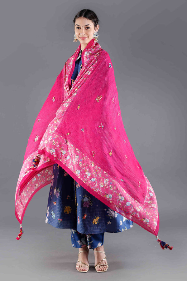 Kamal Pink Ditsy Embroidered Dupatta