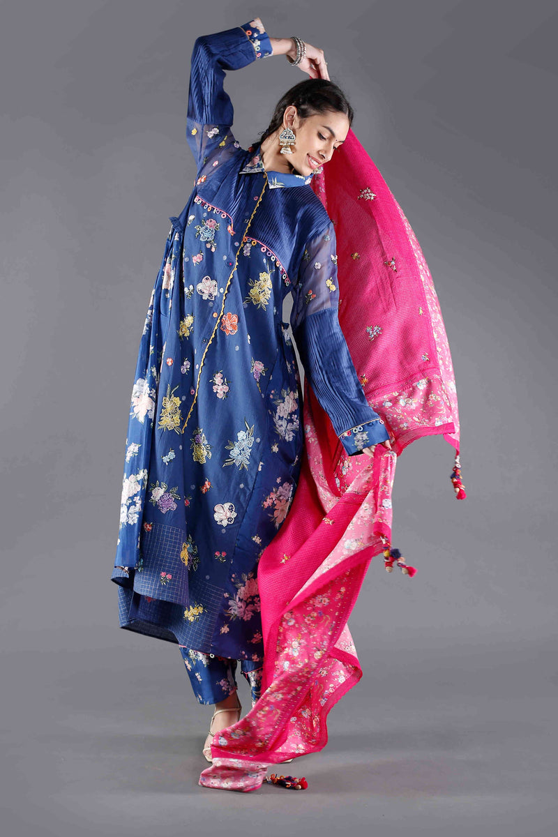 Ambar Blue Rani Pink Kurta Set