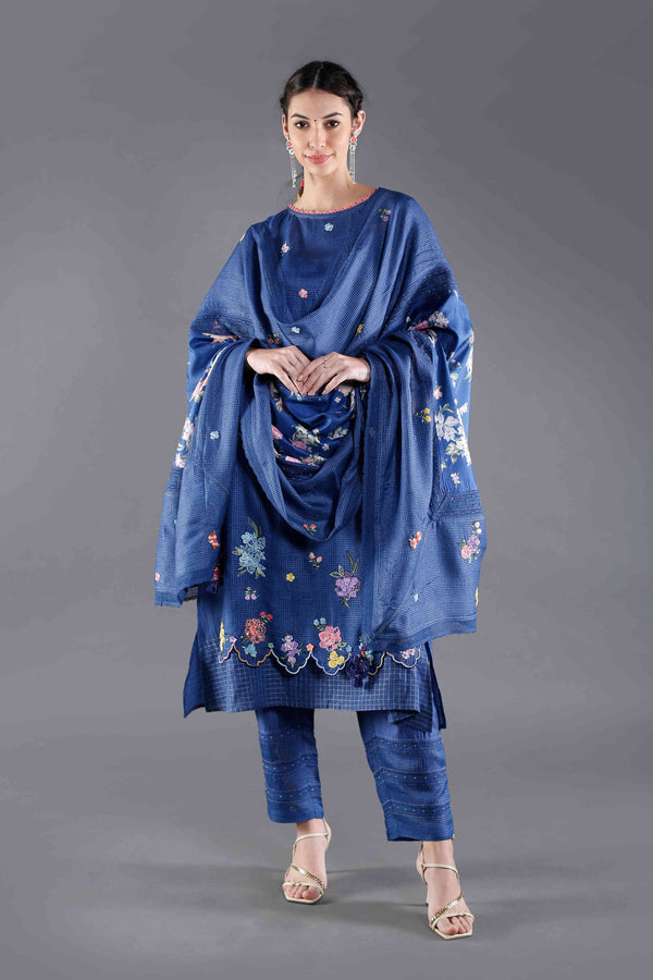 Neeli Tussar Silk Embroidered Kurta Set