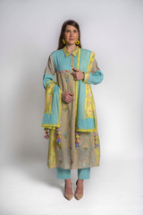 Basant Neela Floral Kurta Set