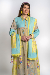 Basant Neela Floral Kurta Set