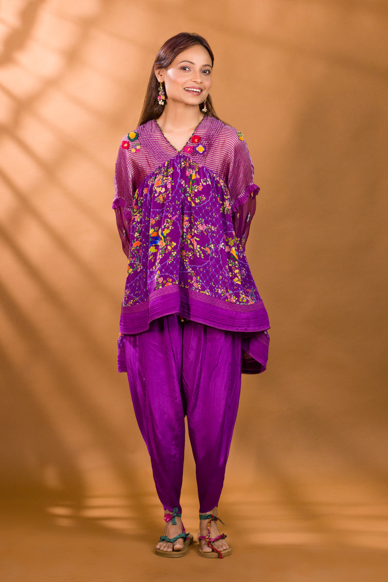 Cotton Patiala Salwar White  Purple Color Floral Print Patiala  Lady India