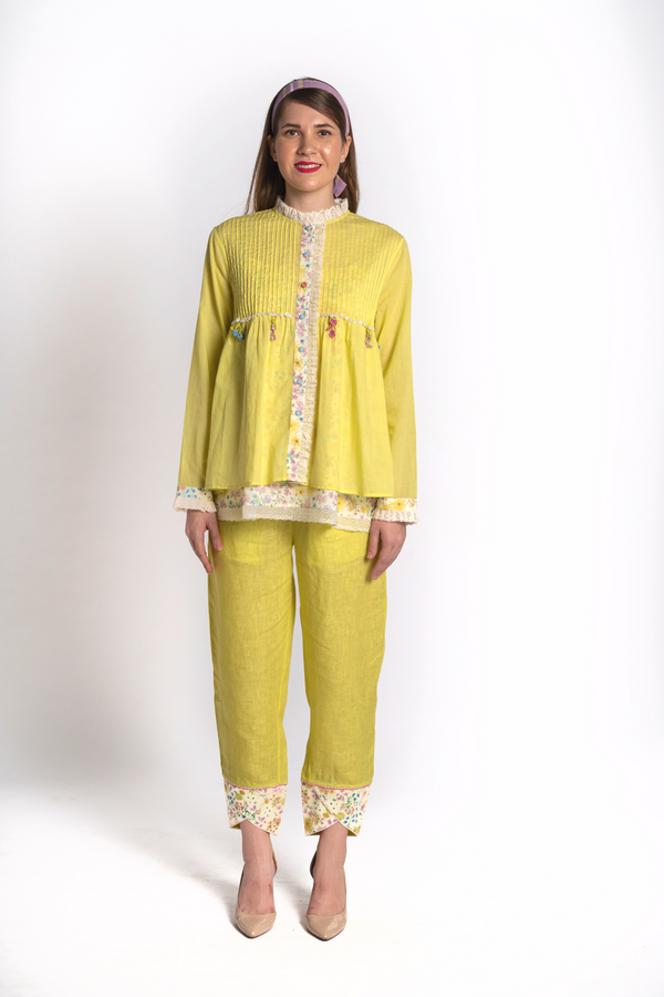 Sunehra Pleated Cotton Shirt With Linen Pants