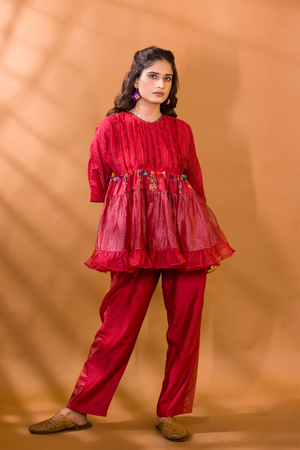 ANAAR CHANDERI TOP WITH STRAIGHT PANTS