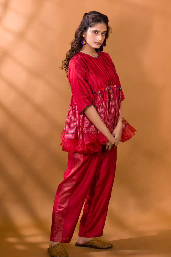 ANAAR CHANDERI TOP WITH STRAIGHT PANTS