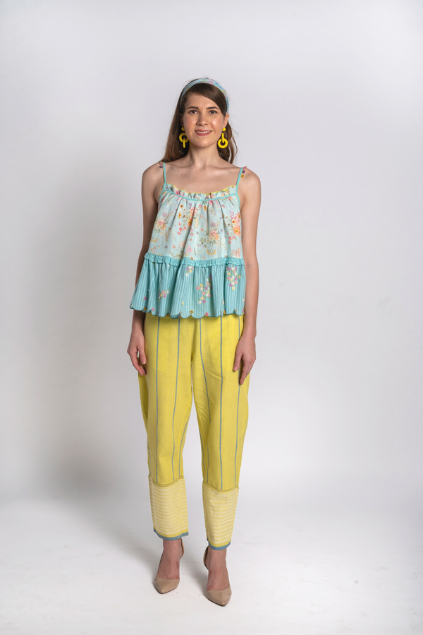 Amrit Floral Top With Lime Stripe Pants