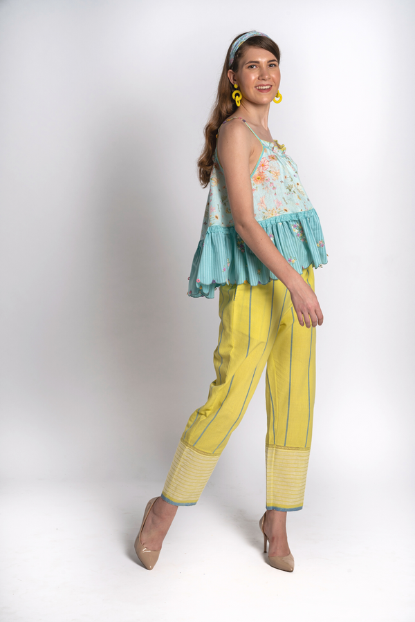 Amrit Floral Top With Lime Stripe Pants