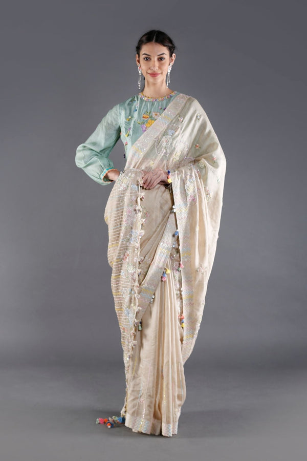 Aangan Off White Muga Silk Saree