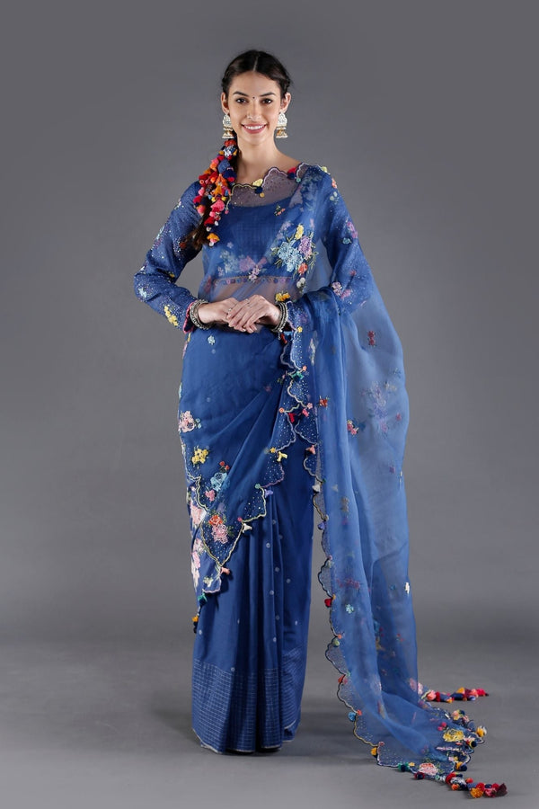 Starry Night Floral Silk Saree