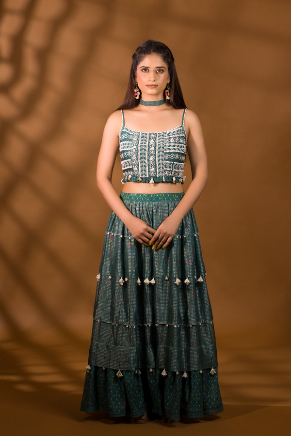 BER EMBROIDERED BLOUSE WITH PLEATED SKIRT