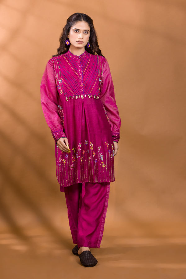 GULKAND PINTUCK KURTA WITH STRAIGHT PANTS