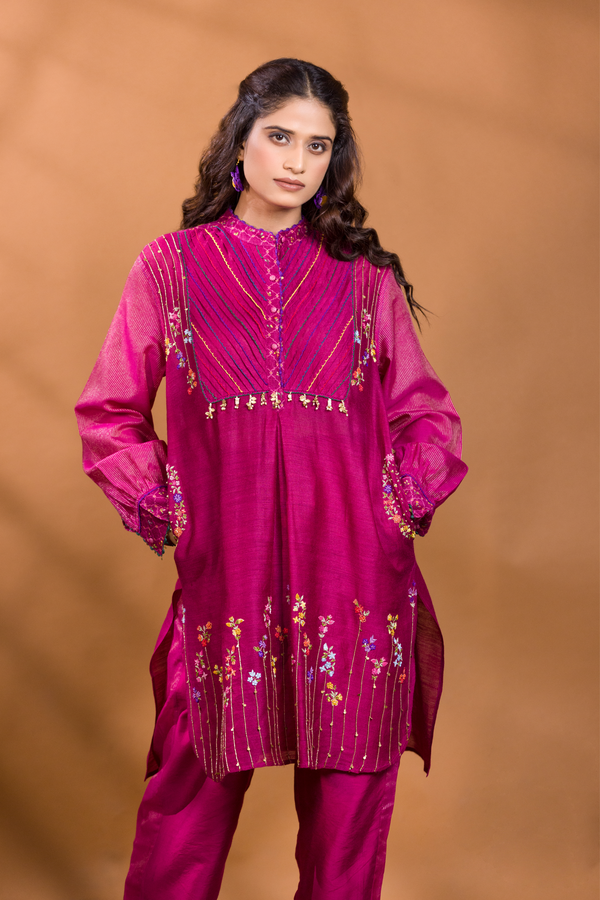 GULKAND PINTUCK KURTA WITH STRAIGHT PANTS