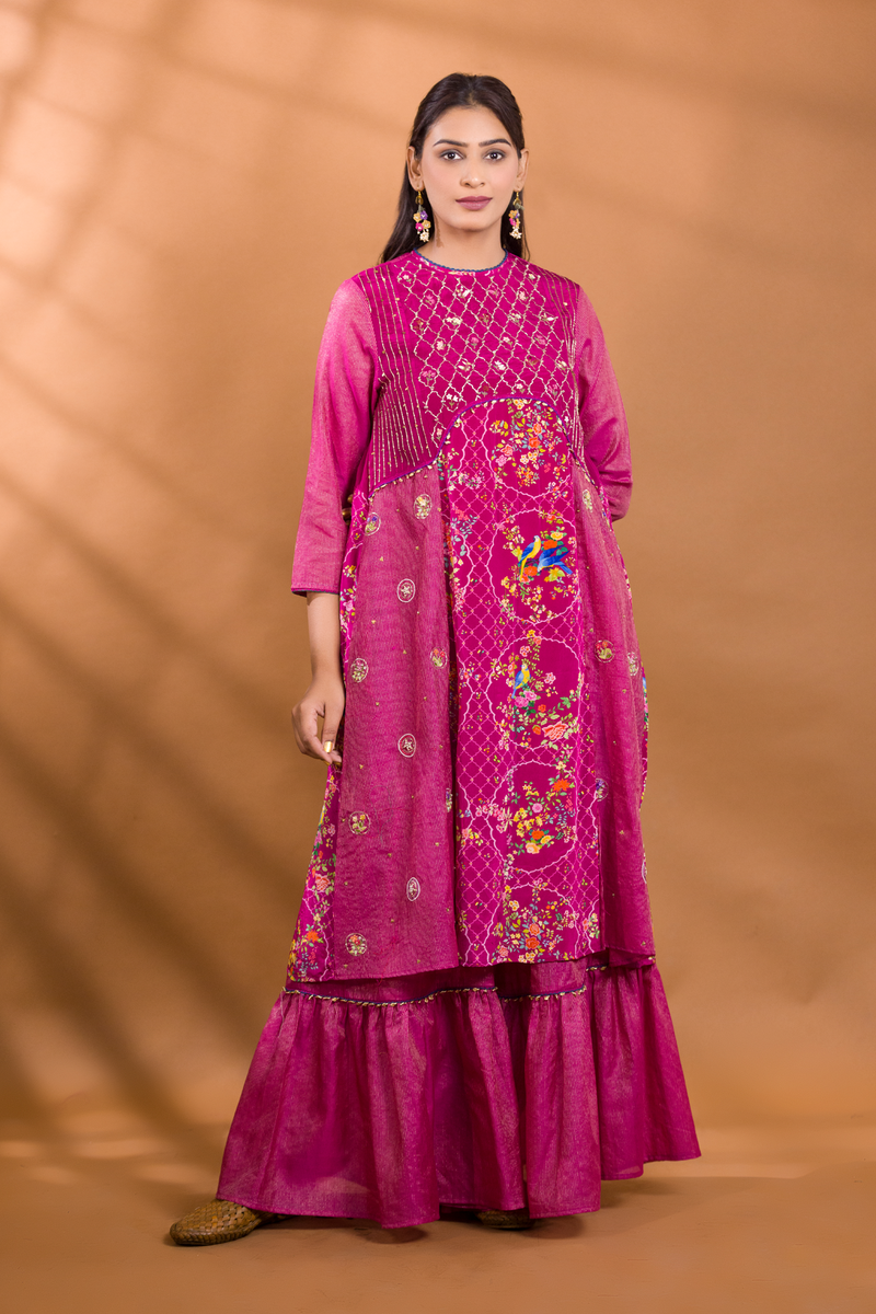 Buy Orange Hand Embroidered Double Layer Kurti and Gharara Pants with  Dusty-Rose Georgette Dupatta by Designer NUPUR KANOI Online at Ogaan.com