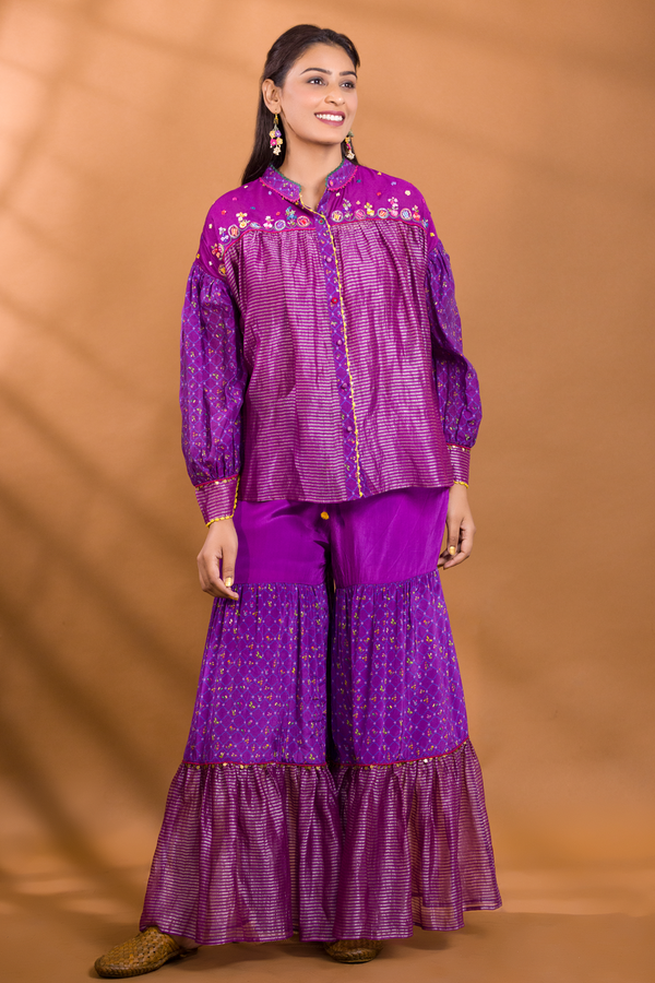 FALSA STRIPED TOP WITH GHARARA PANTS