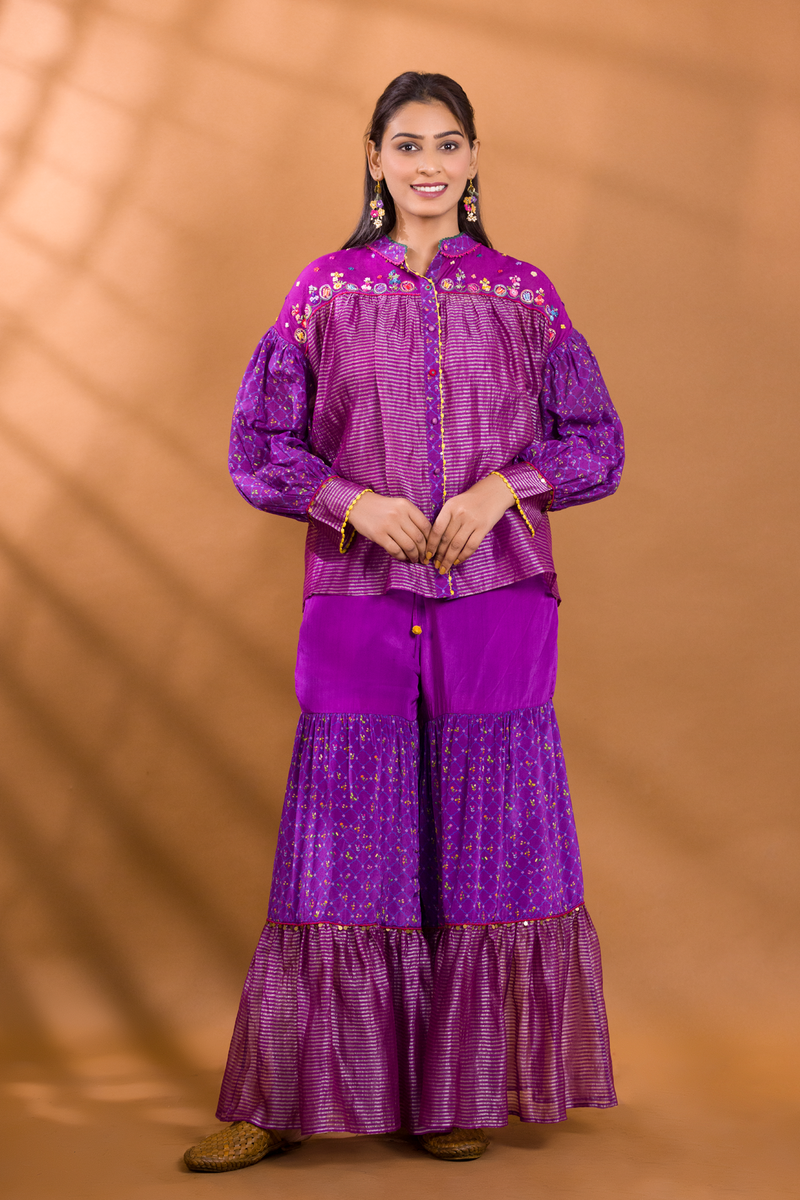 FALSA STRIPED TOP WITH GHARARA PANTS