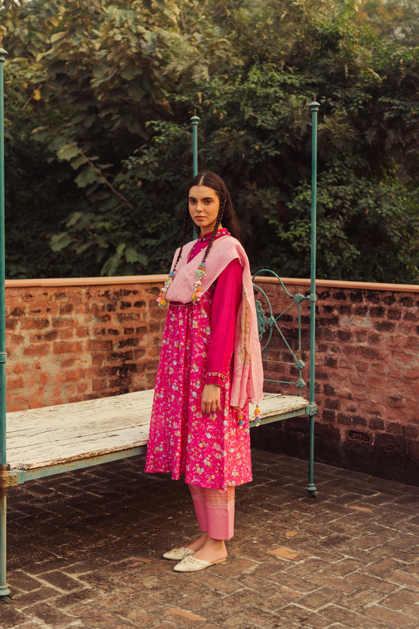 Rani Pink Floral Kurta Set