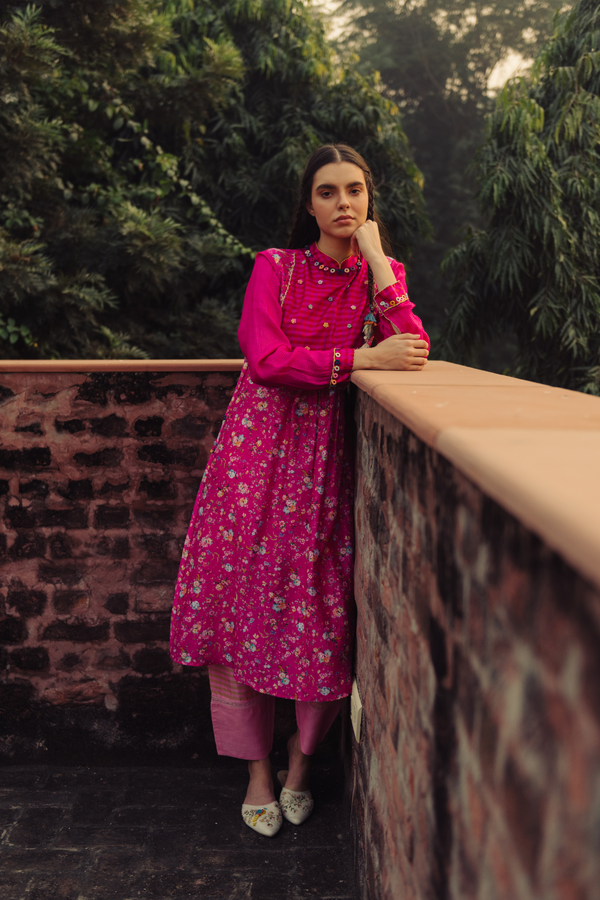 Rani Pink Floral Kurta Set