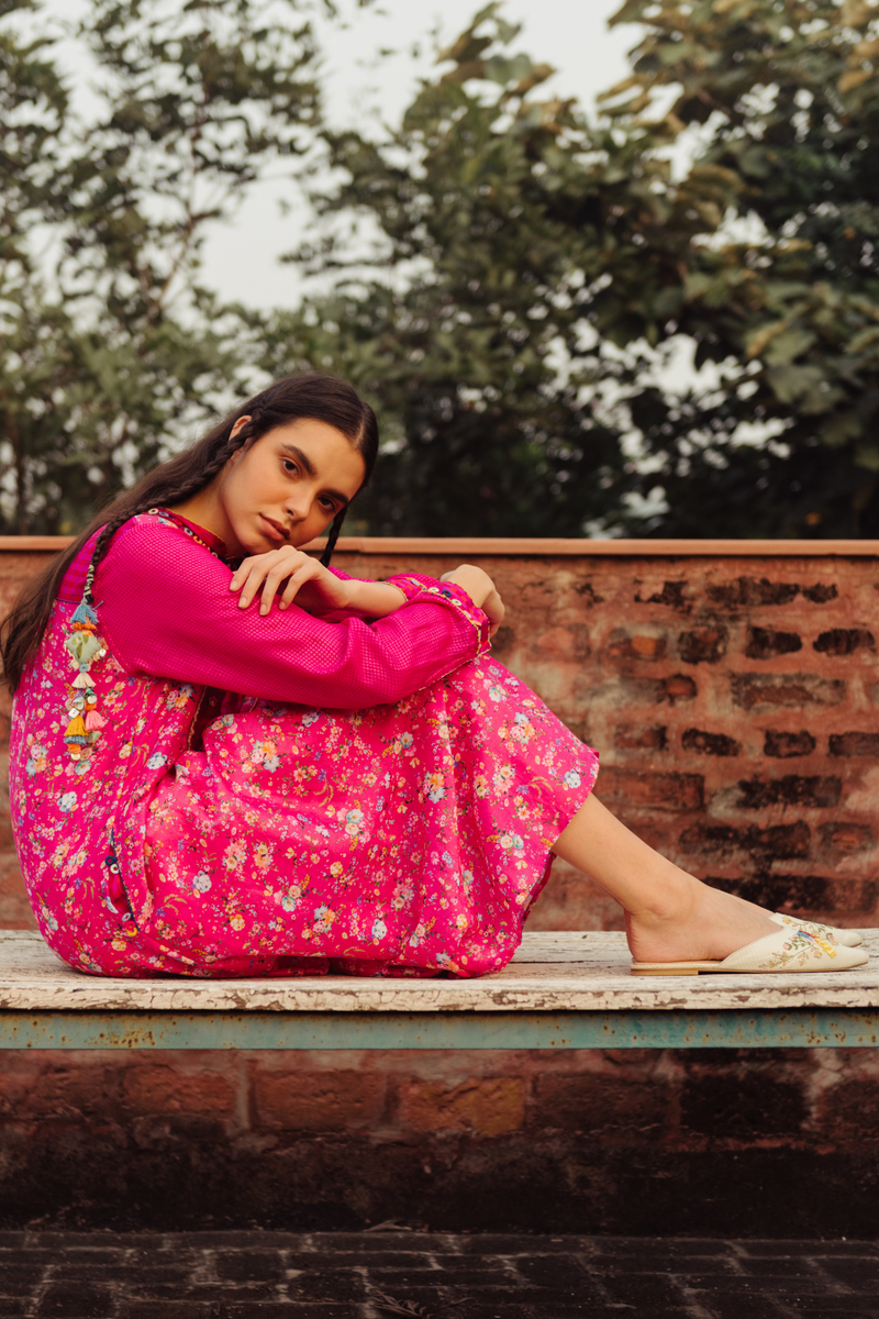 Rani Pink Floral Kurta Set