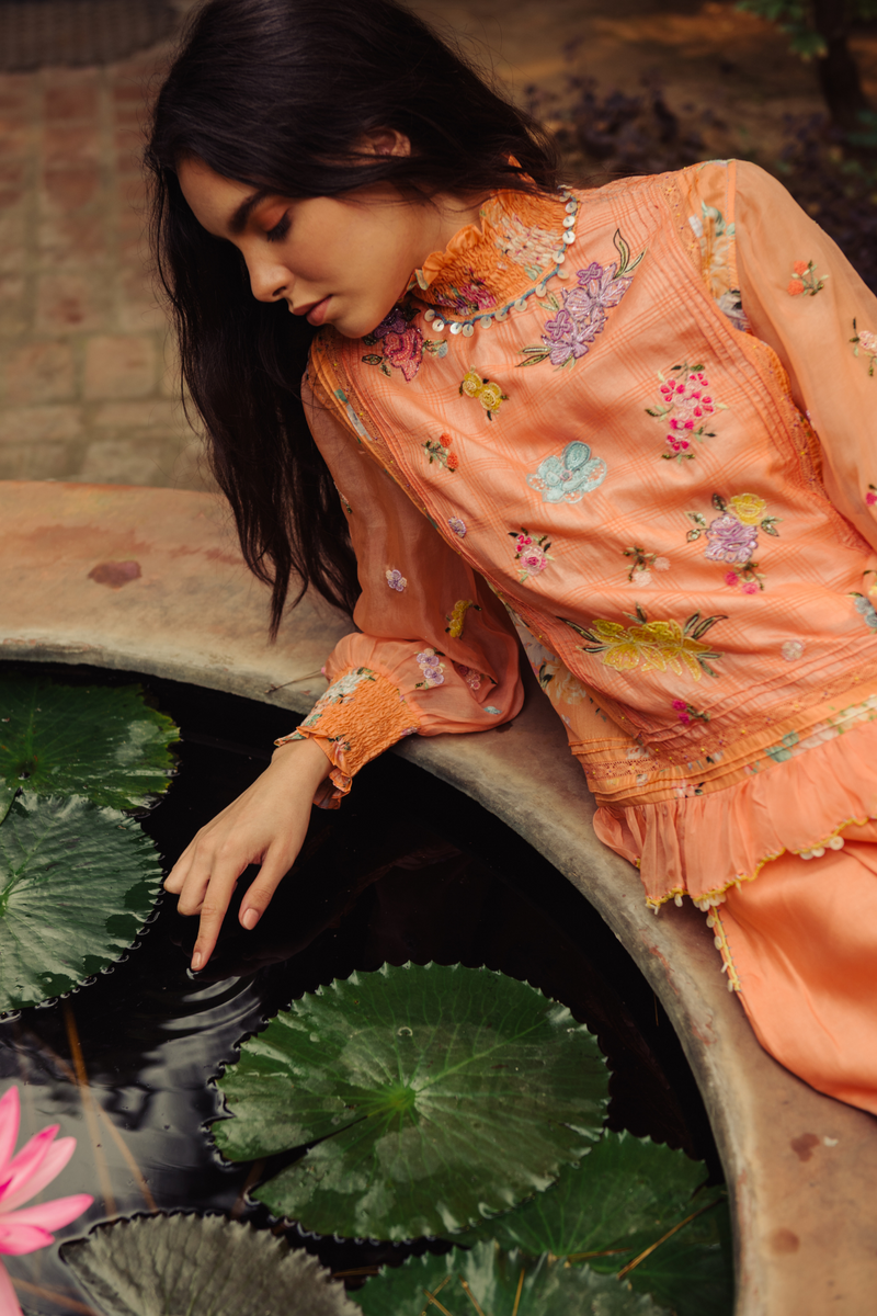 Kesar Floral Embroidered Top & Palazzo Set