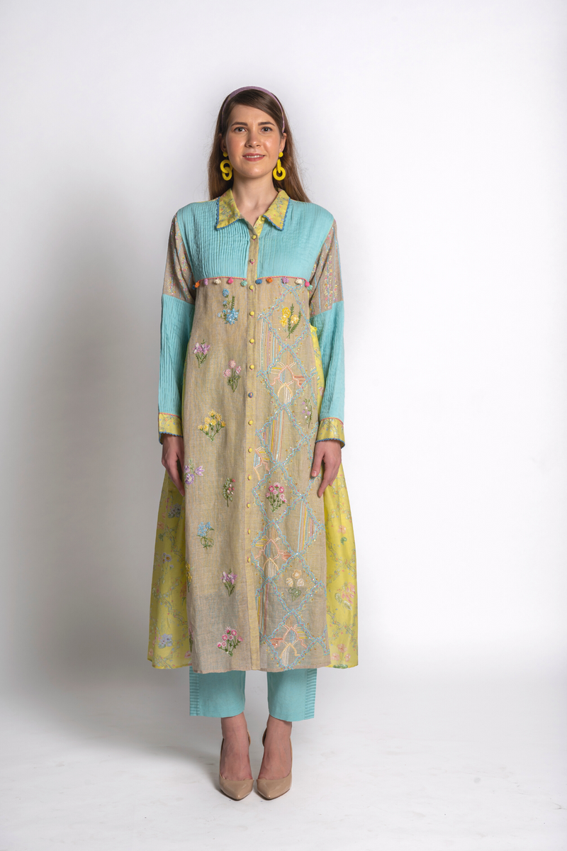 Basant Neela Floral Kurta