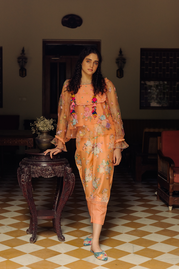 Kesar Organza Embroidered Printed Co-Ord Set