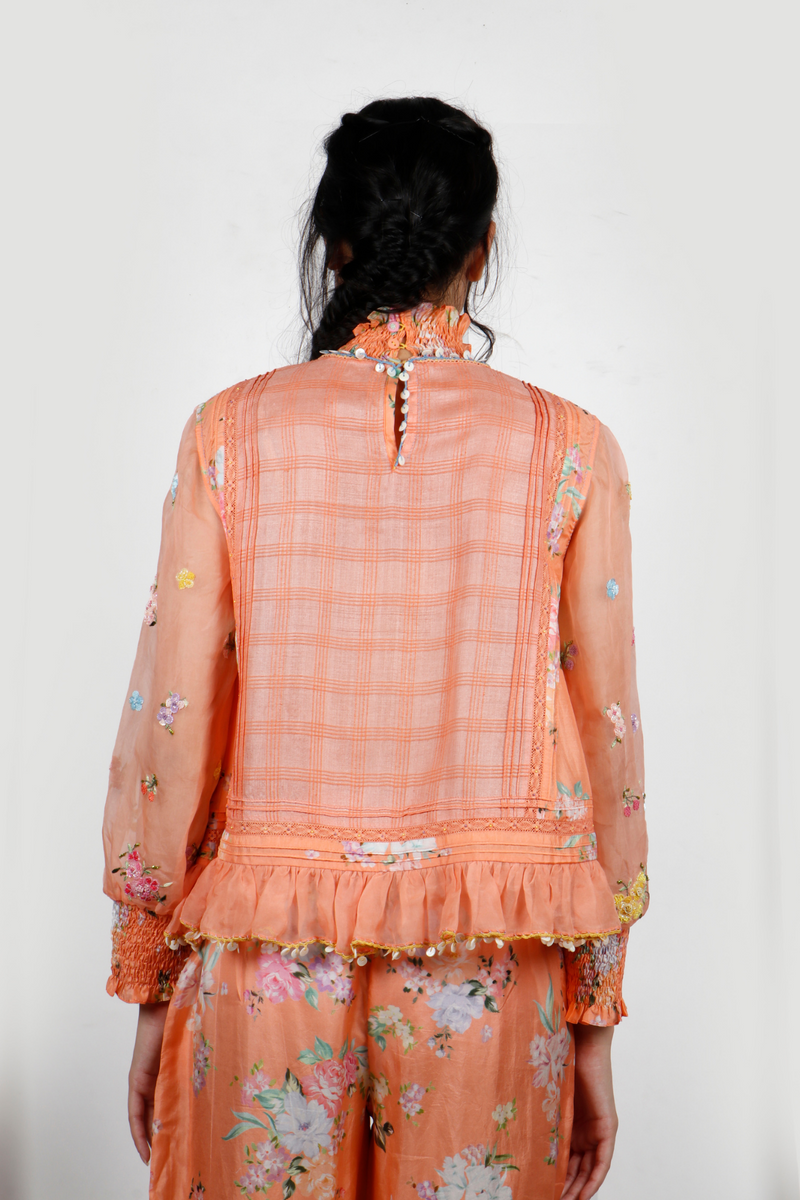 Kesar Floral Embroidered Silk Top