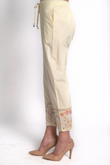 Ivory Cotton Printed Pants