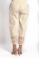 Ivory Cotton Printed Pants