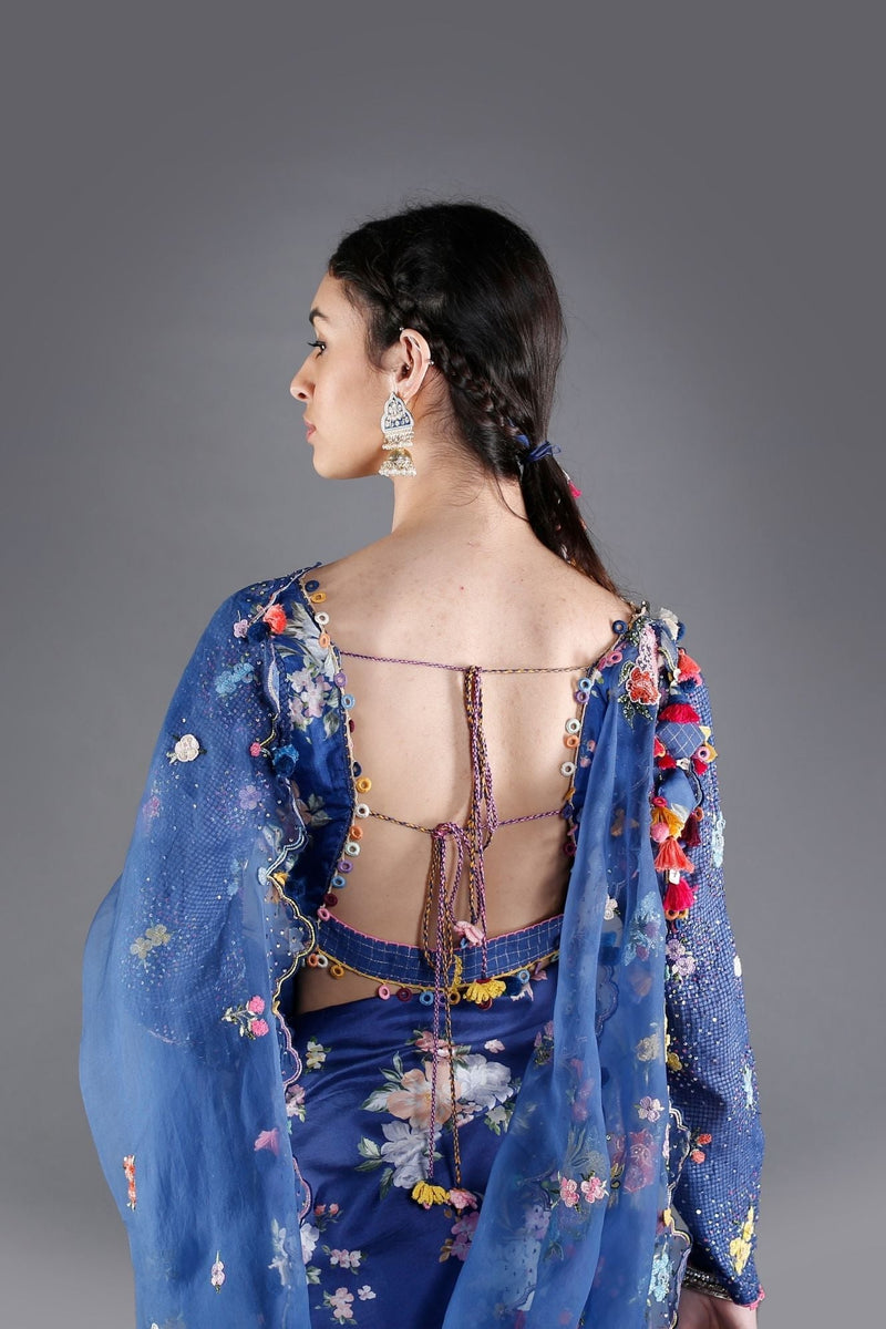 Starry Night Floral Silk Saree