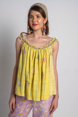 Lemon Stripe Embroidered Top