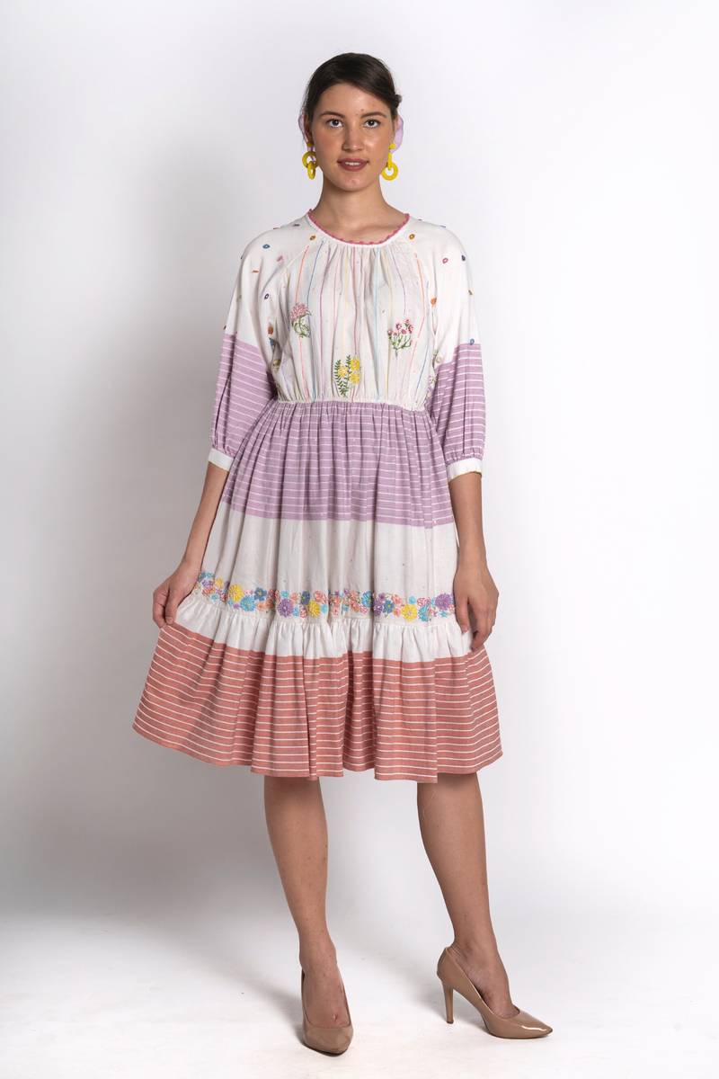 Safeedi Stripe Floral Dress