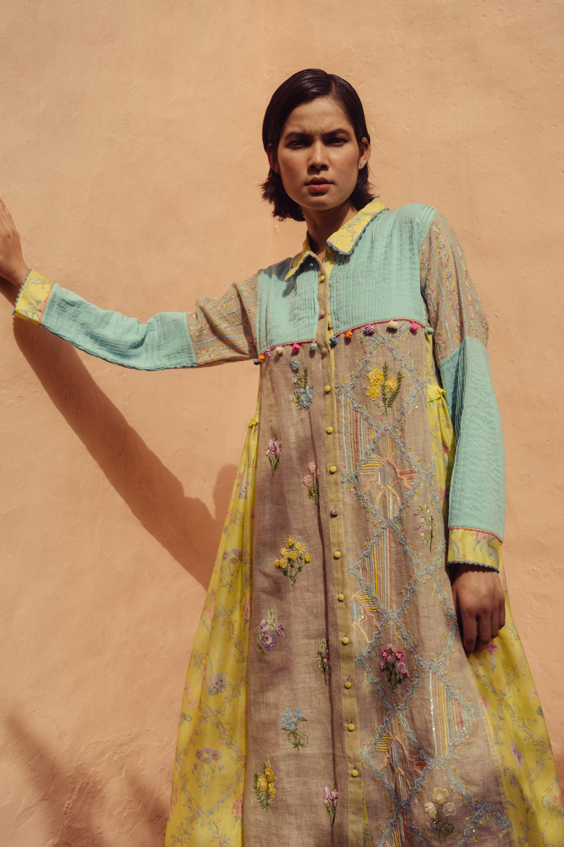 Basant Neela Floral Kurta