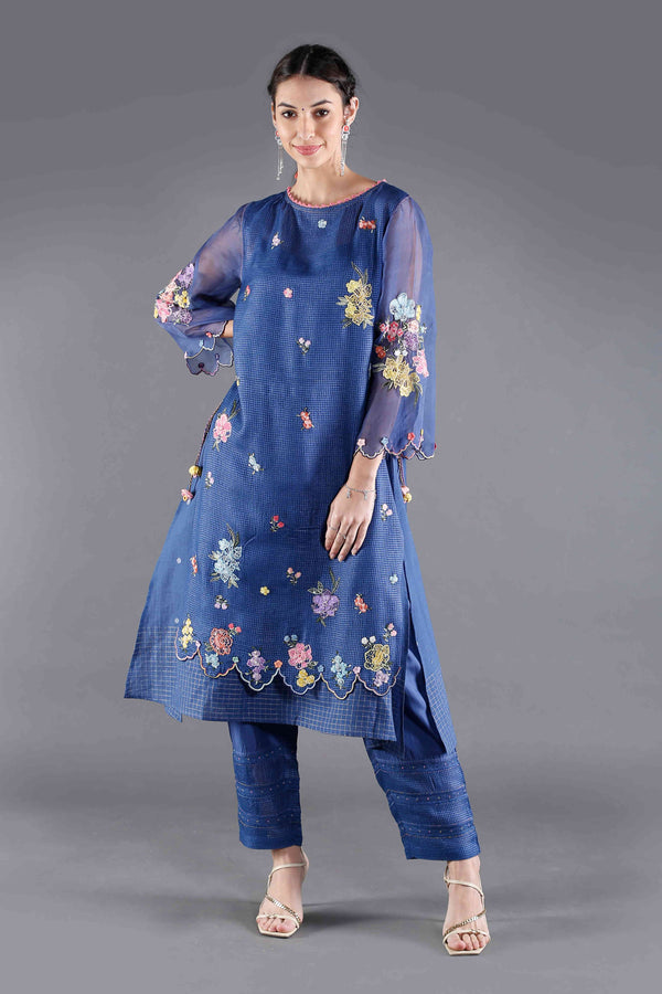 Neeli Tussar Embroidered Silk Kurta