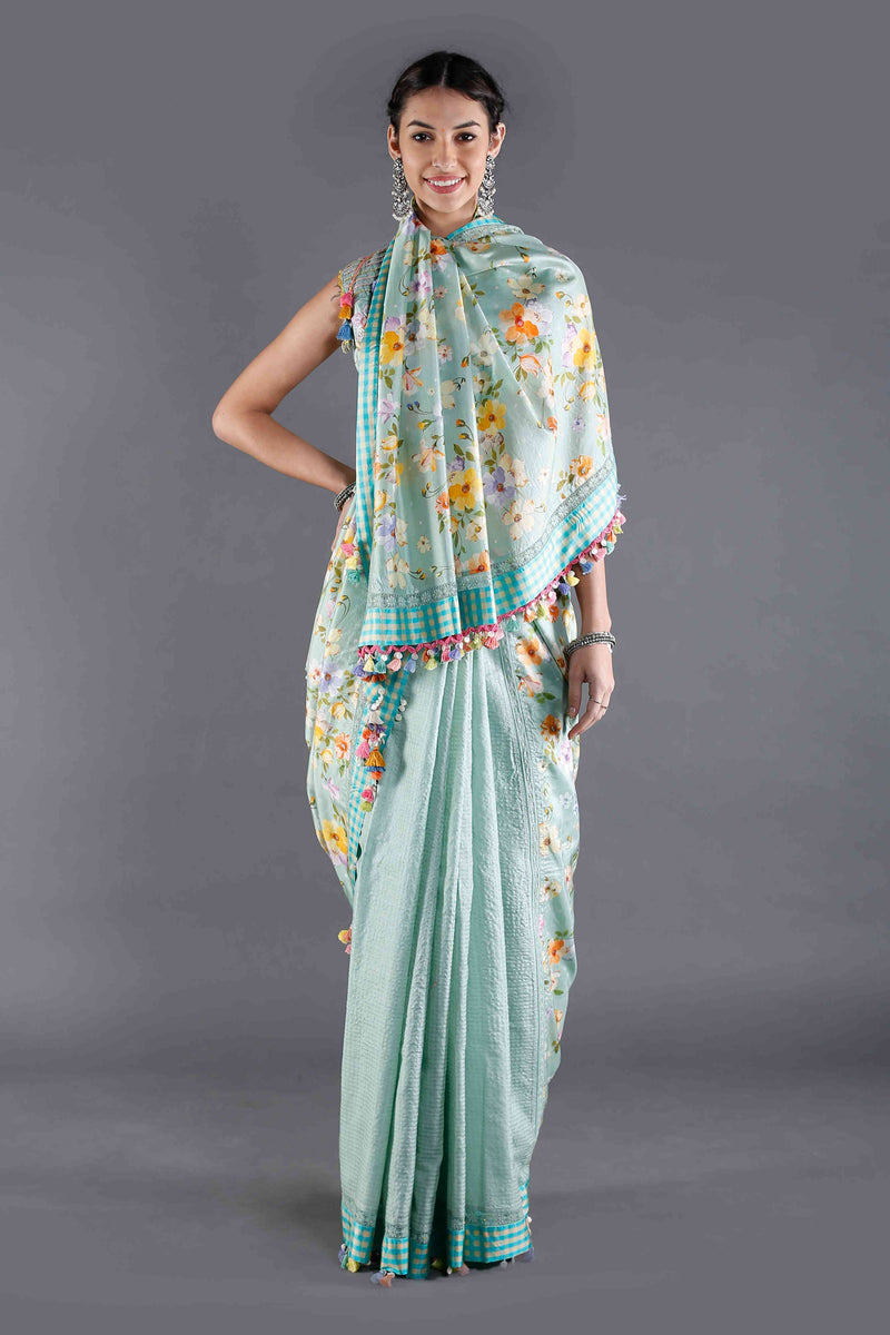 Bagaan Mint Floral Silk Saree