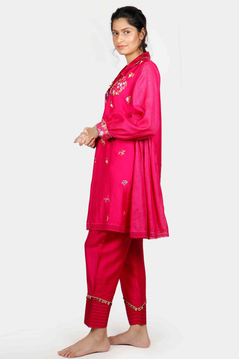 Rani Pink Embroidered Silk Kameez