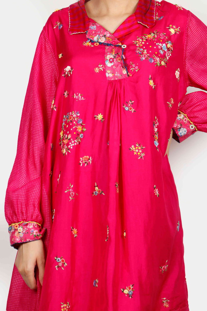 Rani Pink Embroidered Silk Kameez