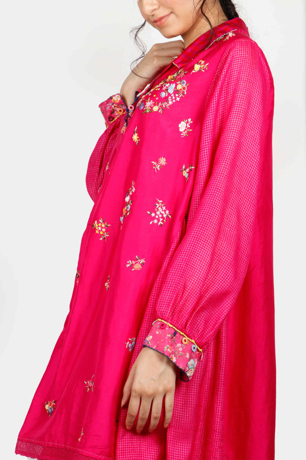 Rani Pink Embroidered Silk Kameez