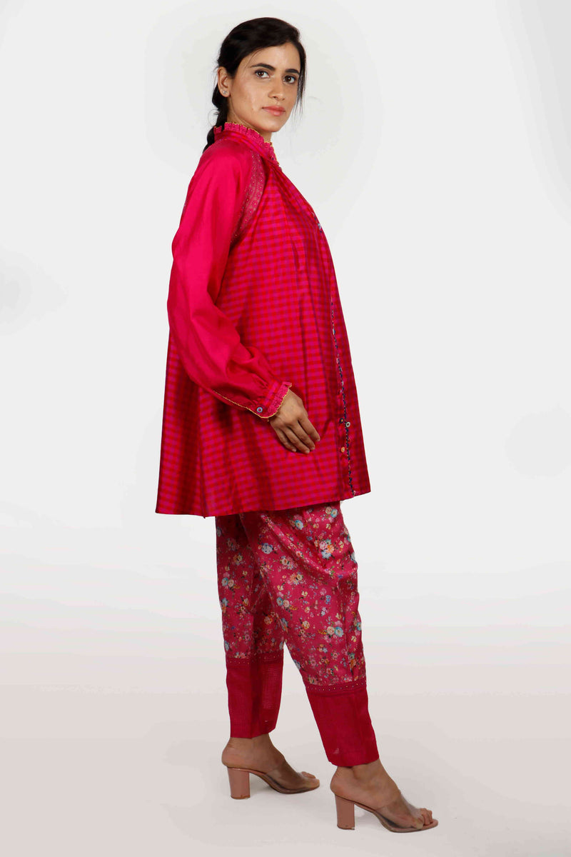 Kamal Woven Silk Checks Kameez Set