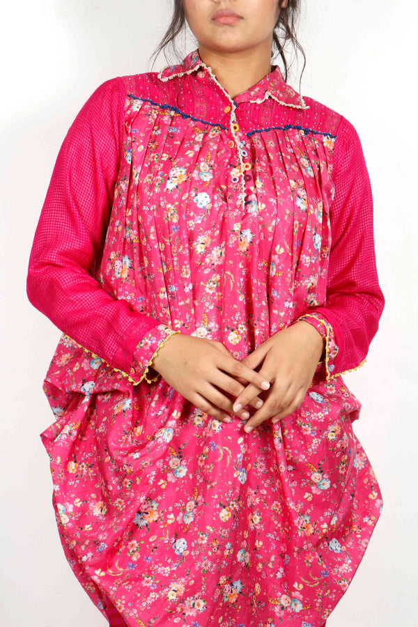 Kamal Floral Pleated Long Top