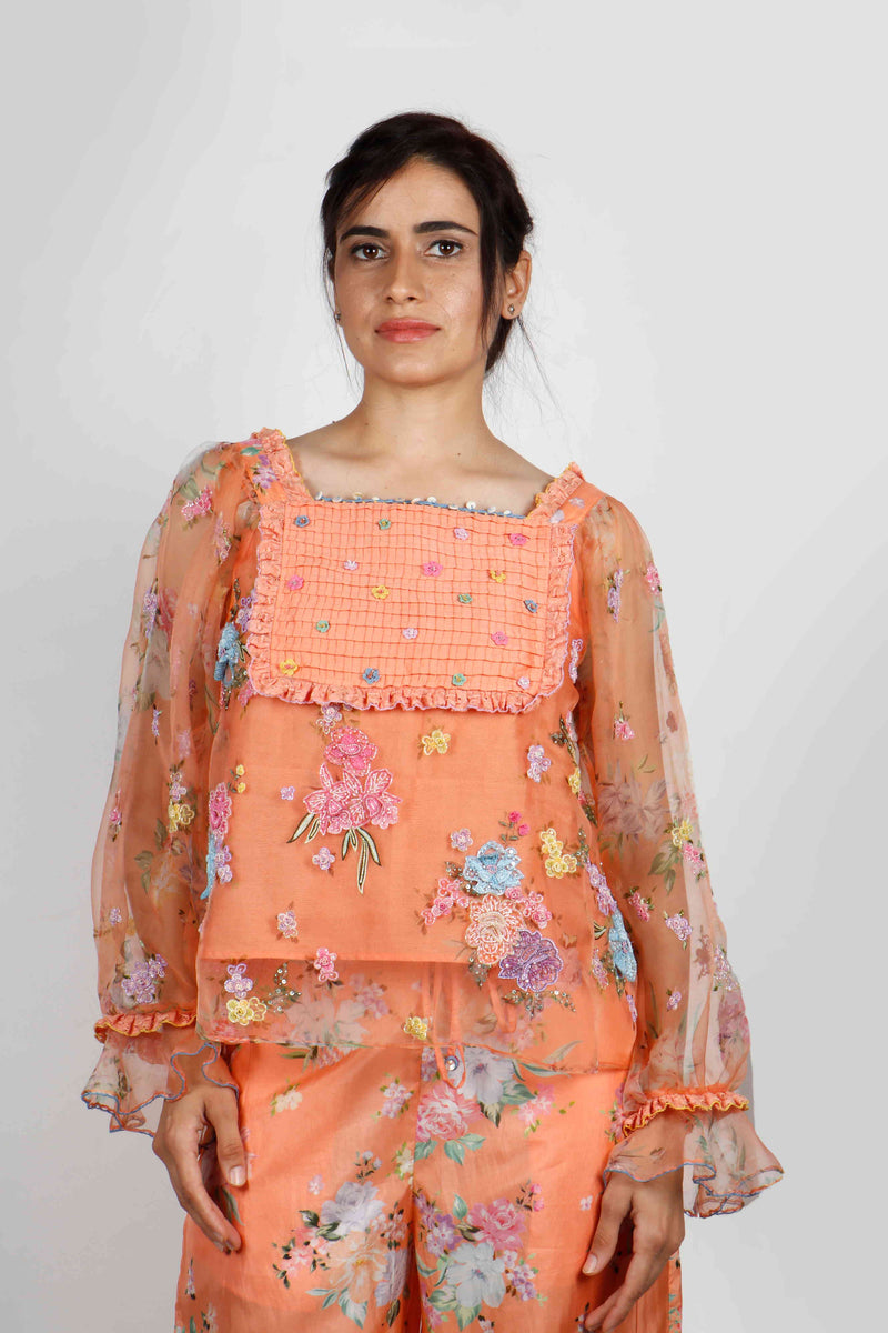 Kesar Organza Embroidered Top