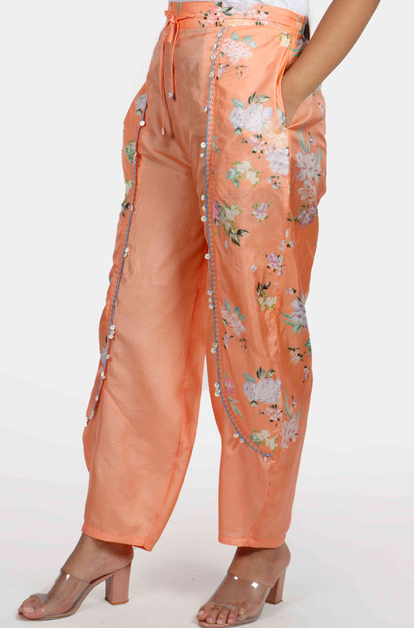 Kesar Orange Floral Print Silk Salwar