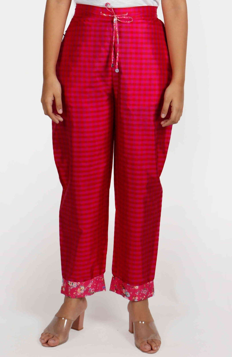 Rani Pink Woven Checks Pants