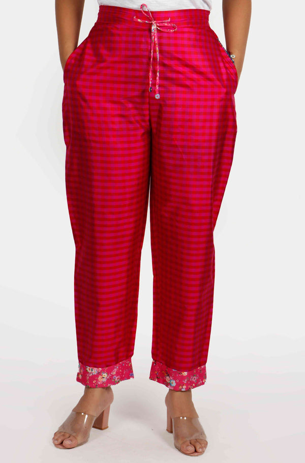 Rani Pink Woven Checks Pants